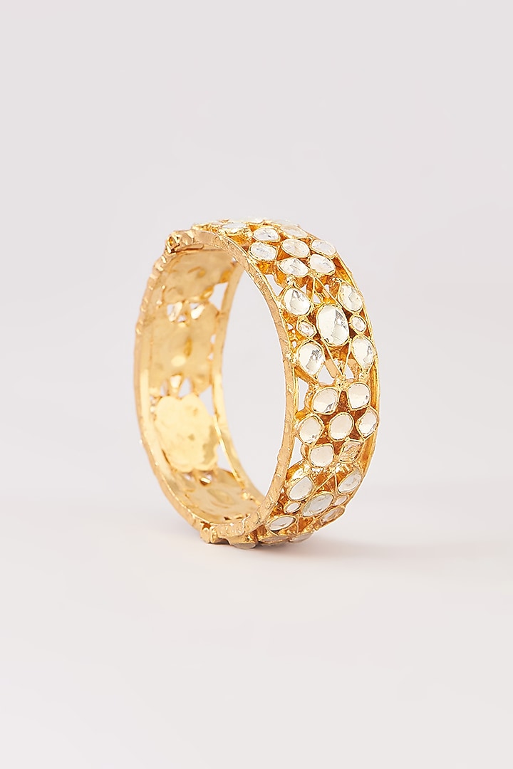 Gold Finish Kundan Polki Kadas (Set Of 2) by Kreart at Pernia's Pop Up Shop