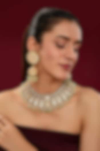 Gold Finish Kundan Polki & Green Beaded Necklace Set by Kreart at Pernia's Pop Up Shop