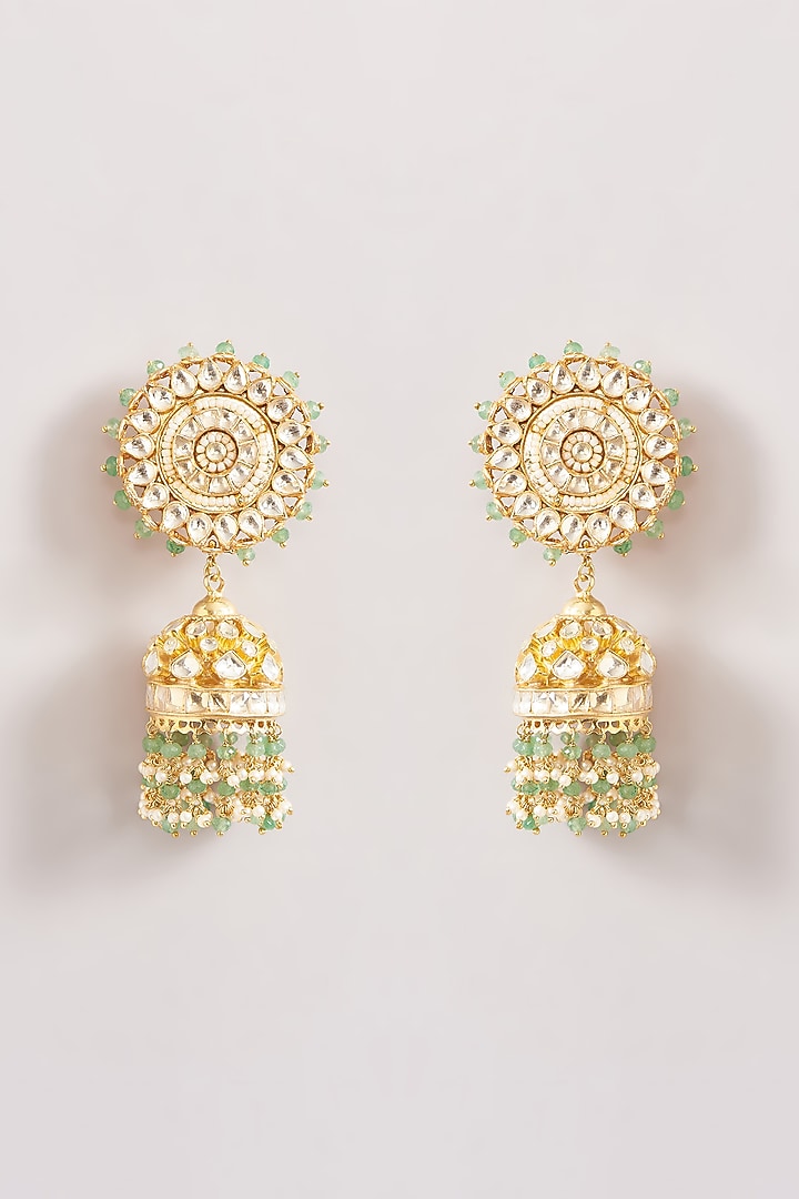 Gold Finish Kundan Polki & Green Beaded Necklace Set by Kreart at Pernia's Pop Up Shop