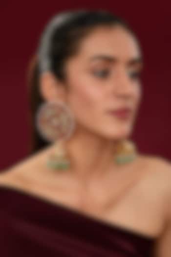 Gold Finish Kundan Polki & Green Beaded Dangler Earrings by Kreart at Pernia's Pop Up Shop