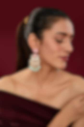 Gold Finish Kundan Polki & Pearl Beaded Enamelled Dangler Earrings by Kreart at Pernia's Pop Up Shop