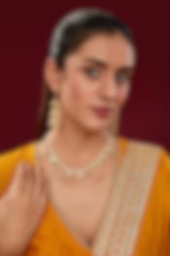 Gold Finish Kundan Polki & Pearl Beaded Necklace Set by Kreart at Pernia's Pop Up Shop