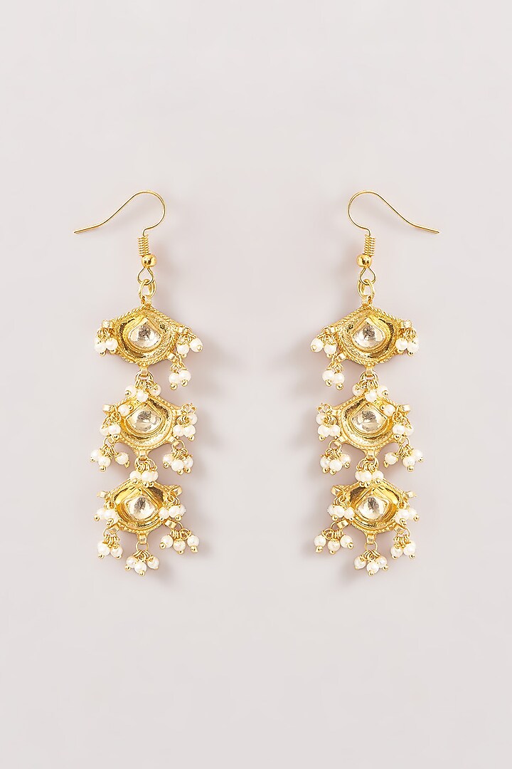 Gold Finish Kundan Polki & Pearl Beaded Necklace Set by Kreart at Pernia's Pop Up Shop