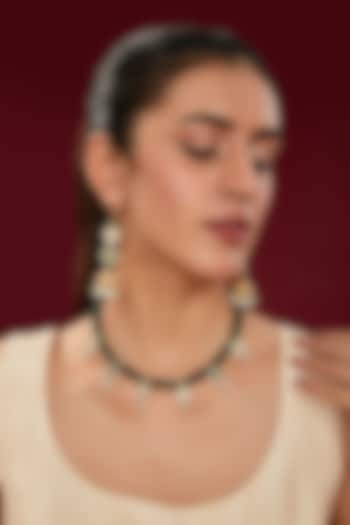 Gold Finish Kundan Polki & Green Beaded Necklace Set by Kreart at Pernia's Pop Up Shop