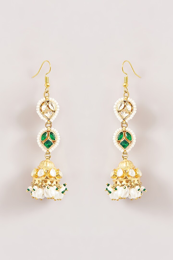 Gold Finish Kundan Polki & Green Beaded Necklace Set by Kreart at Pernia's Pop Up Shop