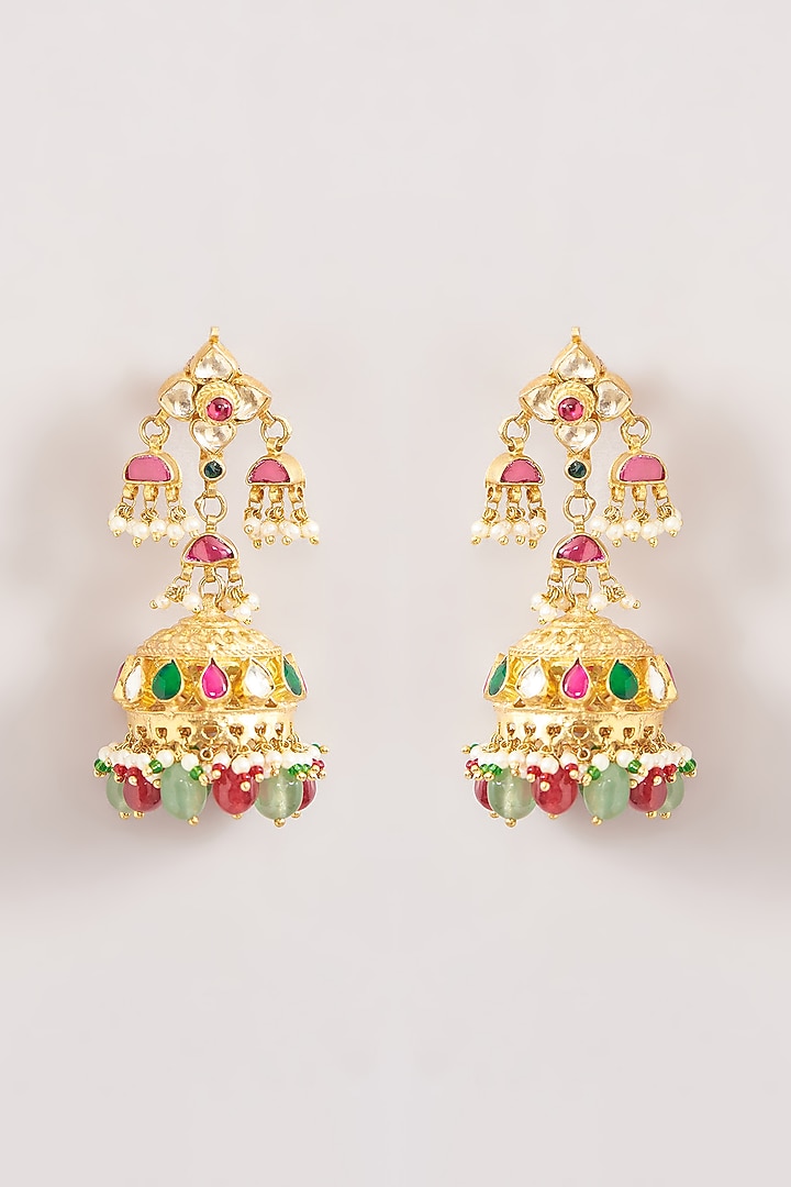 Gold Finish Kundan Polki & Multi-Colored Beaded Necklace Set by Kreart at Pernia's Pop Up Shop