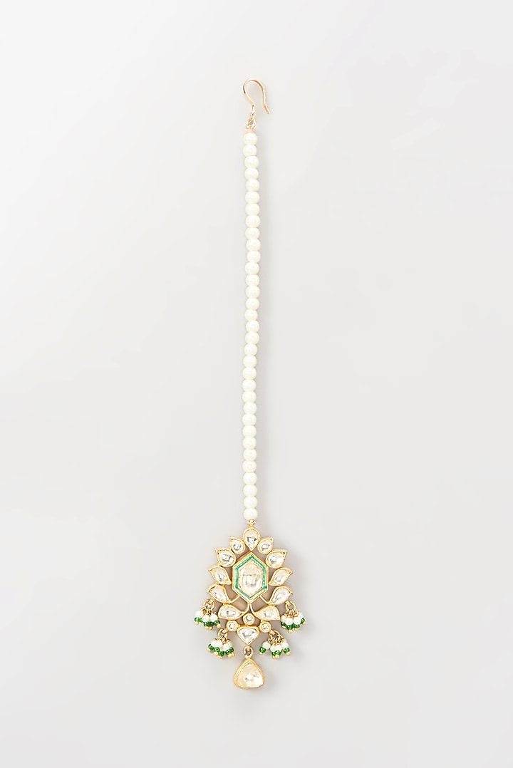 Gold Finish Green Enamel Choker Necklace Set by Kreart at Pernia's Pop Up Shop