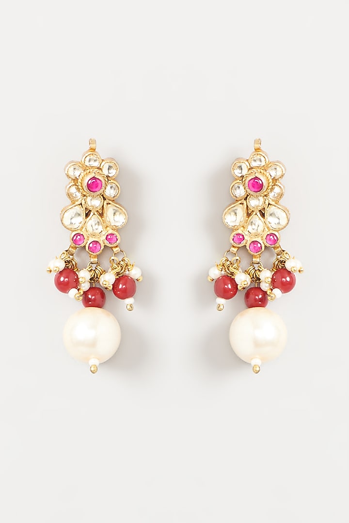 Gold Finish Red Stone & Kundan Polki Choker Necklace Set by Kreart at Pernia's Pop Up Shop