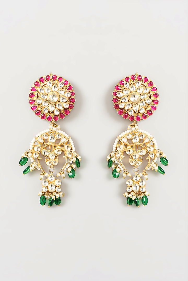 Gold Finish Multi-Colored Kundan Pendant Necklace Set by Kreart at Pernia's Pop Up Shop