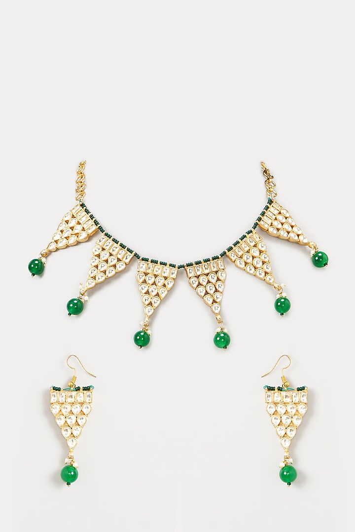 Gold Finish Green Beaded Necklace Set by Kreart at Pernia's Pop Up Shop