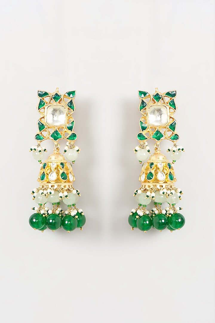 Gold Finish Green Beaded Choker Necklace Set by Kreart at Pernia's Pop Up Shop