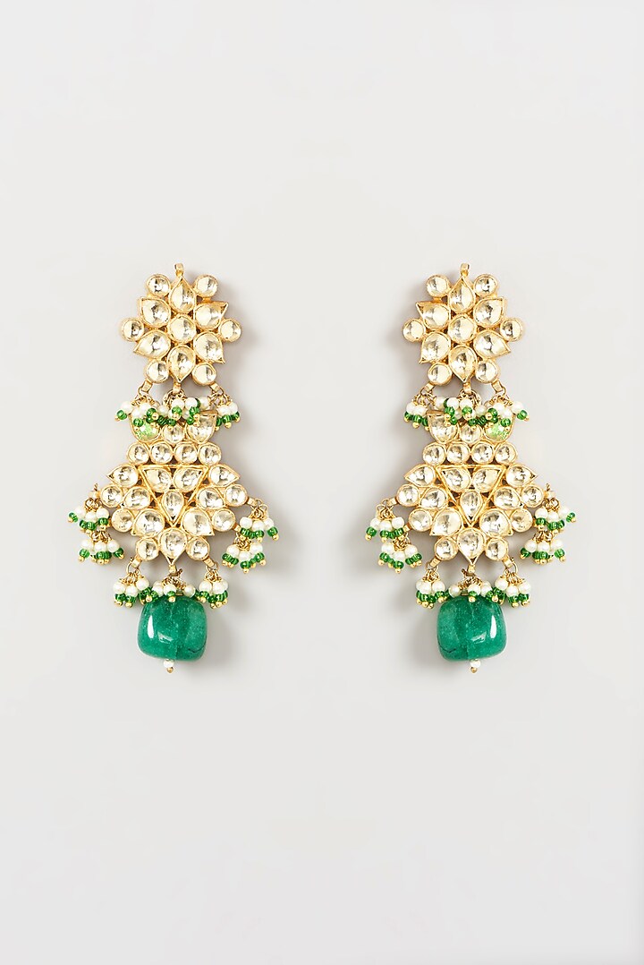 Gold Finish Green Beaded Necklace Set by Kreart at Pernia's Pop Up Shop