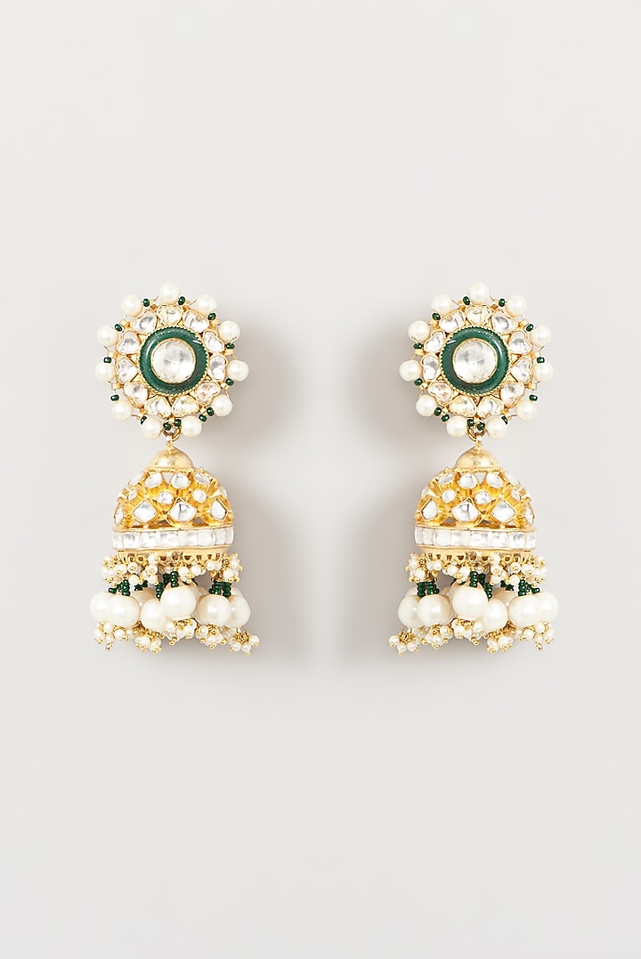 Gold Finish Kundan Polki Enameled Choker Necklace Set by Kreart at Pernia's Pop Up Shop