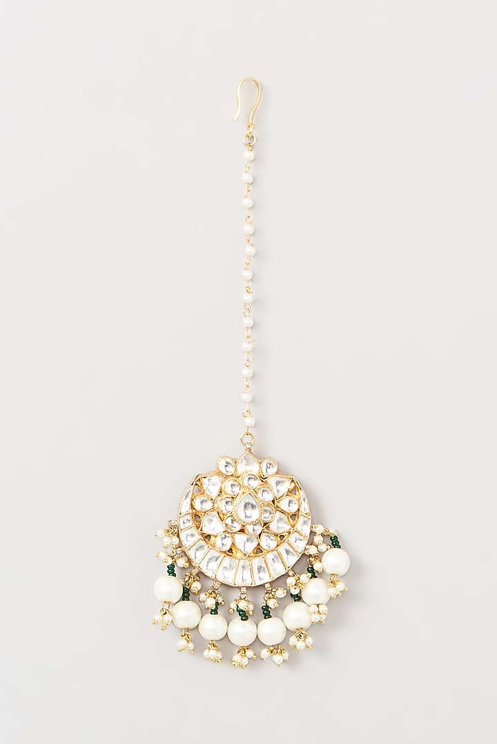 Gold Finish Kundan Polki Enameled Choker Necklace Set by Kreart at Pernia's Pop Up Shop