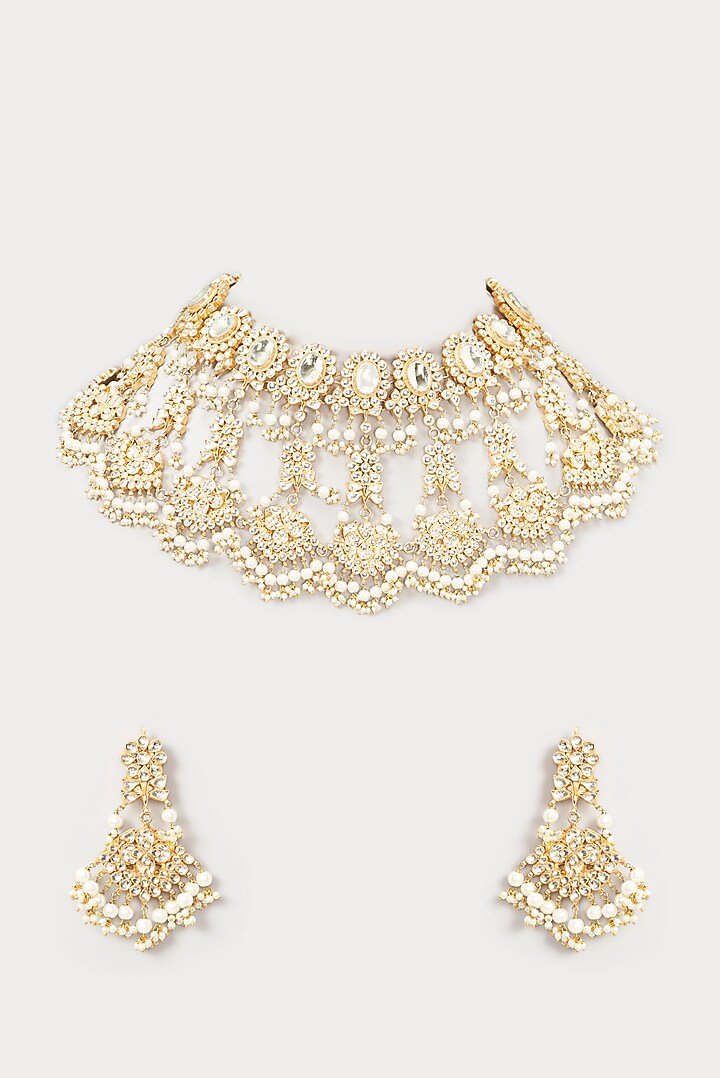 Gold Finish Kundan Polki Necklace Set by Kreart at Pernia's Pop Up Shop