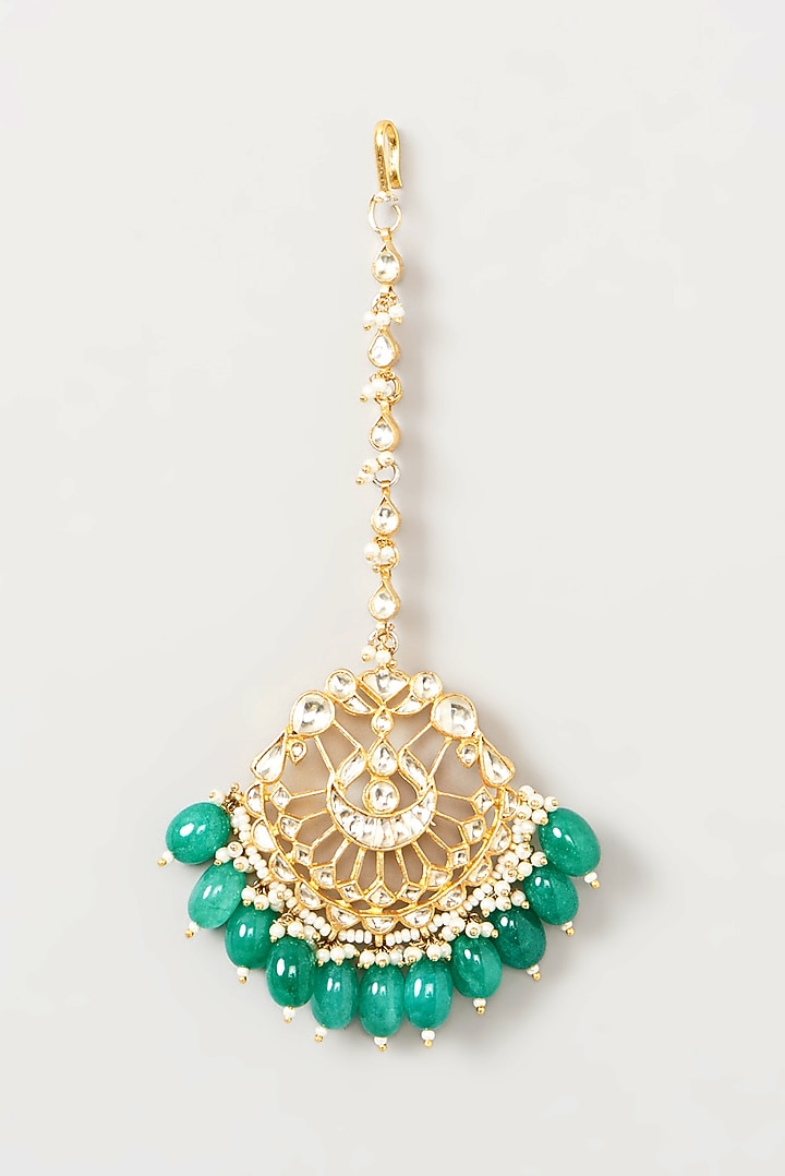 Gold Finish Green Beaded Necklace Set by Kreart at Pernia's Pop Up Shop