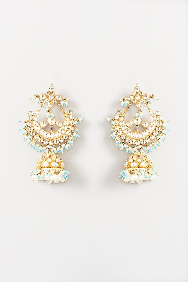 Gold Finish Kundan Polki Chandbali Earrings by Kreart at Pernia's Pop Up Shop