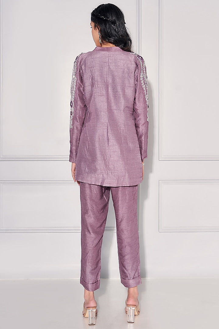 Iris Purple Dupion Silk Embroidered Jacket Set by KRESSA at Pernia's Pop Up Shop