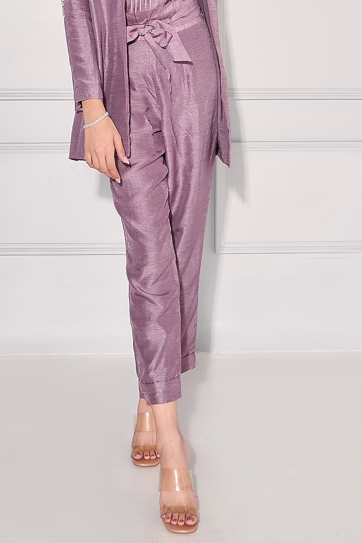 Iris Purple Dupion Silk Embroidered Jacket Set by KRESSA at Pernia's Pop Up Shop
