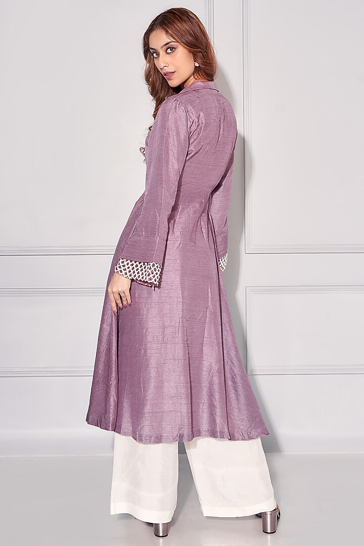 Iris Purple Dupion Silk Embroidered Kurta Set by KRESSA at Pernia's Pop Up Shop