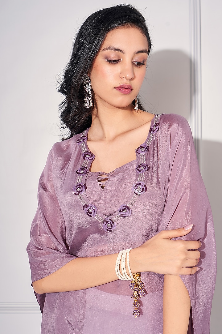 Iris Purple Crepe Kaftan Set by KRESSA at Pernia's Pop Up Shop