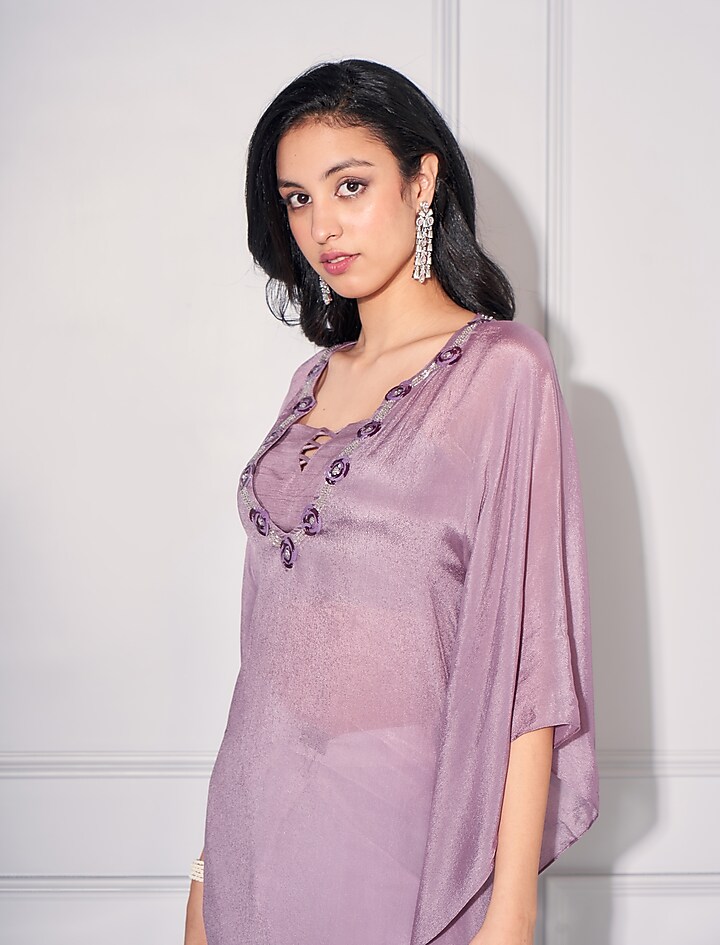 Iris Purple Crepe Kaftan Set by KRESSA at Pernia's Pop Up Shop