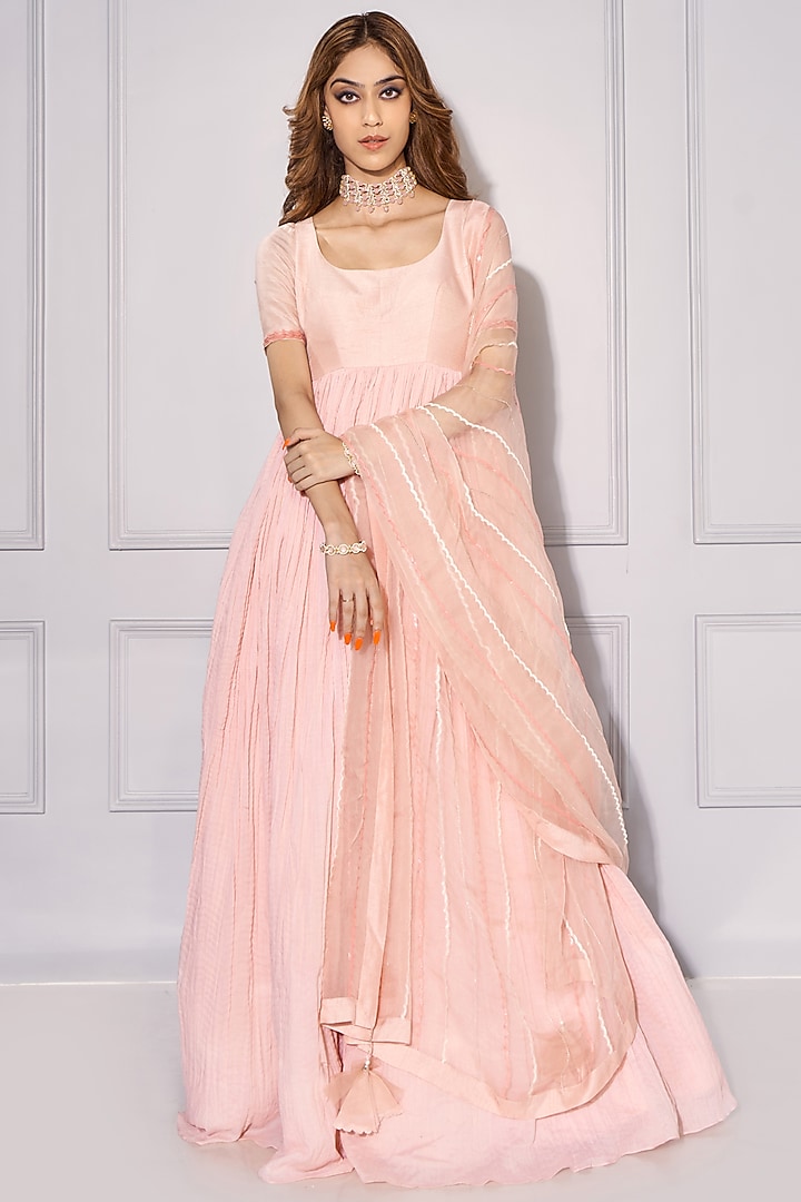 Pink Dupion Silk Anarkali Set by KRESSA at Pernia's Pop Up Shop