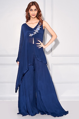 Midnight Blue Embellished Kaftan Set by KRESSA