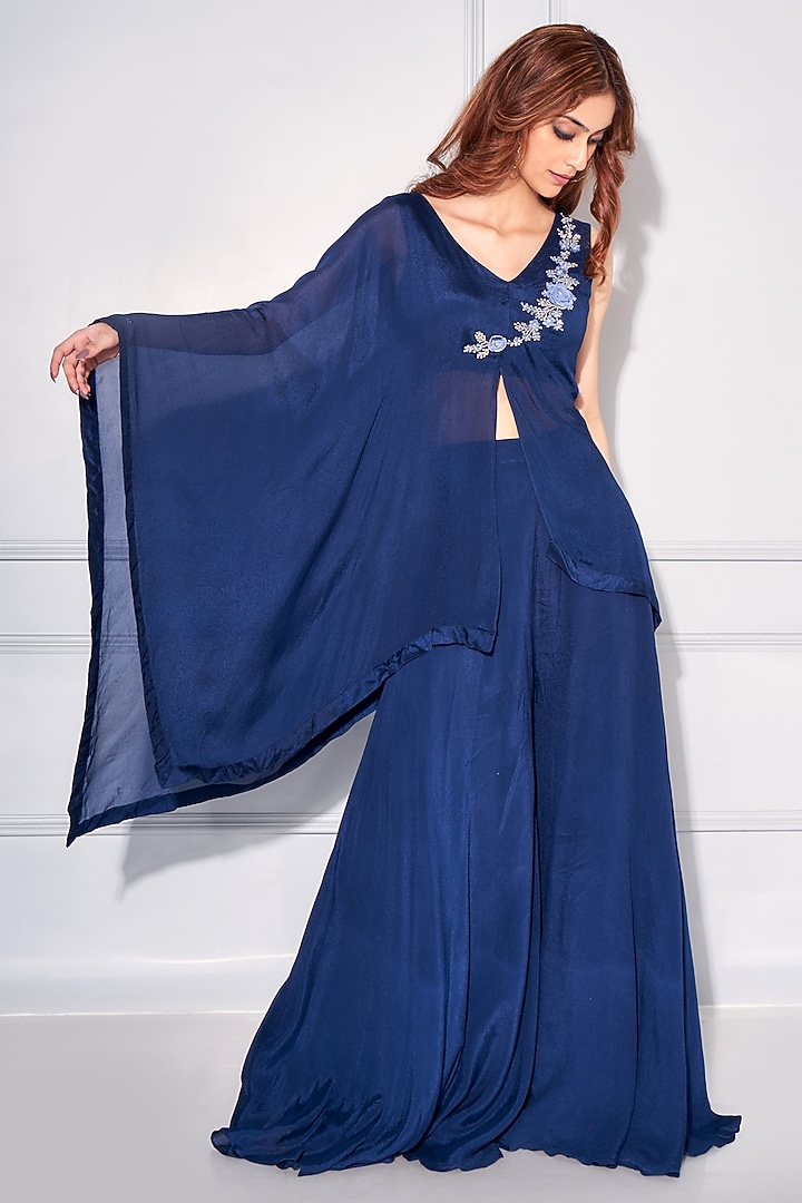 Midnight Blue Embellished Kaftan Set by KRESSA at Pernia's Pop Up Shop