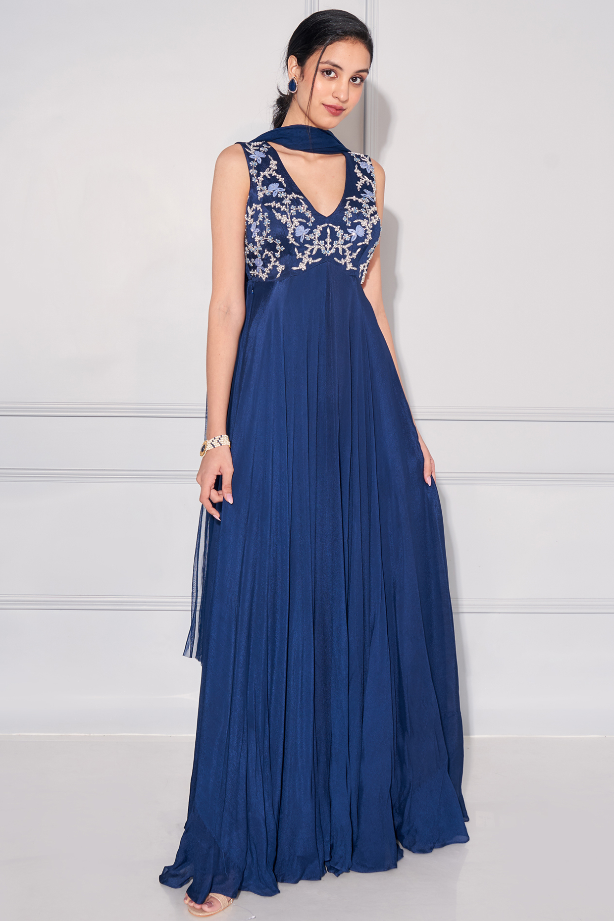 Midnight Blue Embellished Party Wear Anarkali Set by KRESSA at Pernia's Pop Up Shop