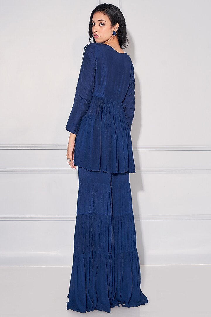 Midnight Blue Crepe Georgette Party Wear Sharara Set by KRESSA at Pernia's Pop Up Shop