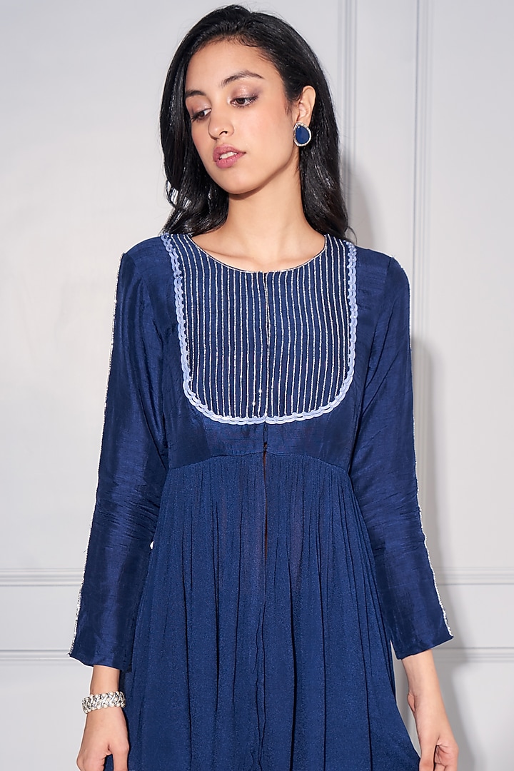 Midnight Blue Crepe Georgette Party Wear Sharara Set by KRESSA at Pernia's Pop Up Shop