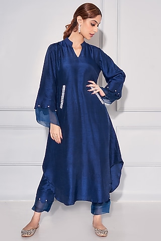 Midnight Blue Embellished Kurta Set by KRESSA