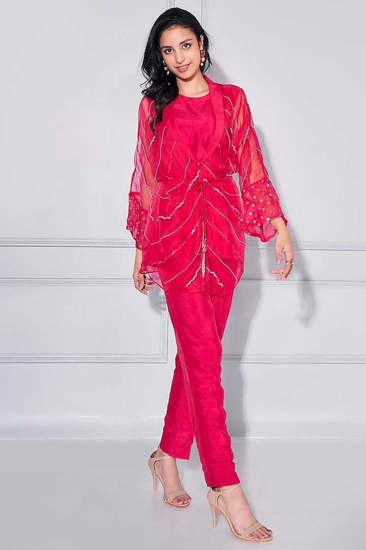 Carmine Red Dupion Silk Pant Set by KRESSA