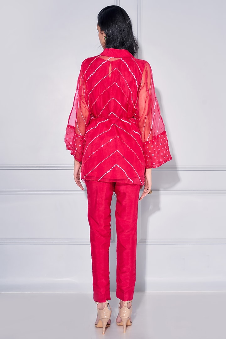 Carmine Red Dupion Silk Pant Set by KRESSA at Pernia's Pop Up Shop