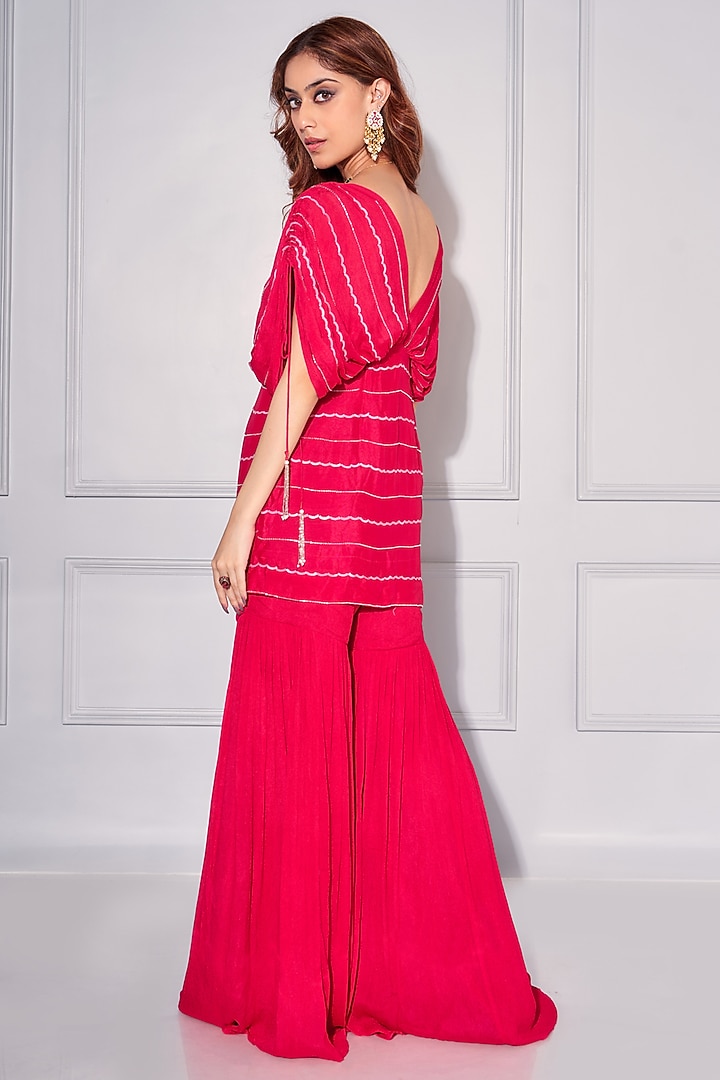 Carmine Red Crepe Georgette Party Wear Sharara Set by KRESSA at Pernia's Pop Up Shop