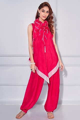 Carmine Red Dupion Silk Kurta Set by KRESSA