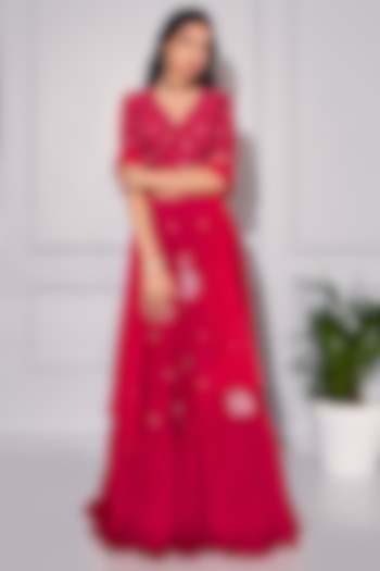 Carmine Red Dupion Silk Wedding Lehenga Set by KRESSA at Pernia's Pop Up Shop