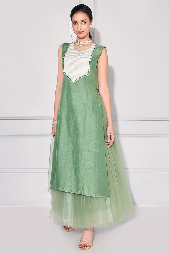 Sage Green Dupion Silk Kurta Set by KRESSA at Pernia's Pop Up Shop