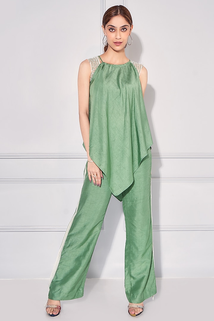 Sage Green Dupion Silk Pant Set by KRESSA