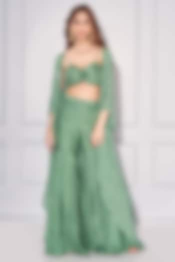 Sage Green Dupion Silk Sharara Set by KRESSA at Pernia's Pop Up Shop