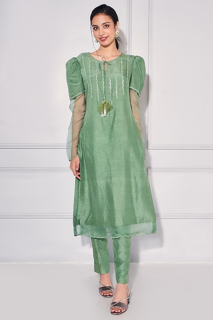 Sage Green Embellished Kurta Set by KRESSA at Pernia's Pop Up Shop