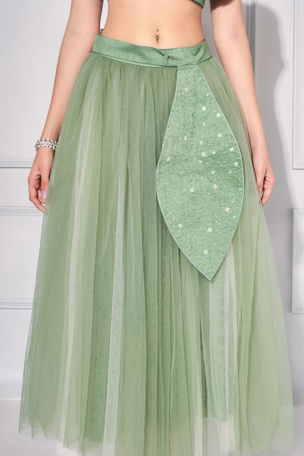 Sage green maxi tulle skirt sale