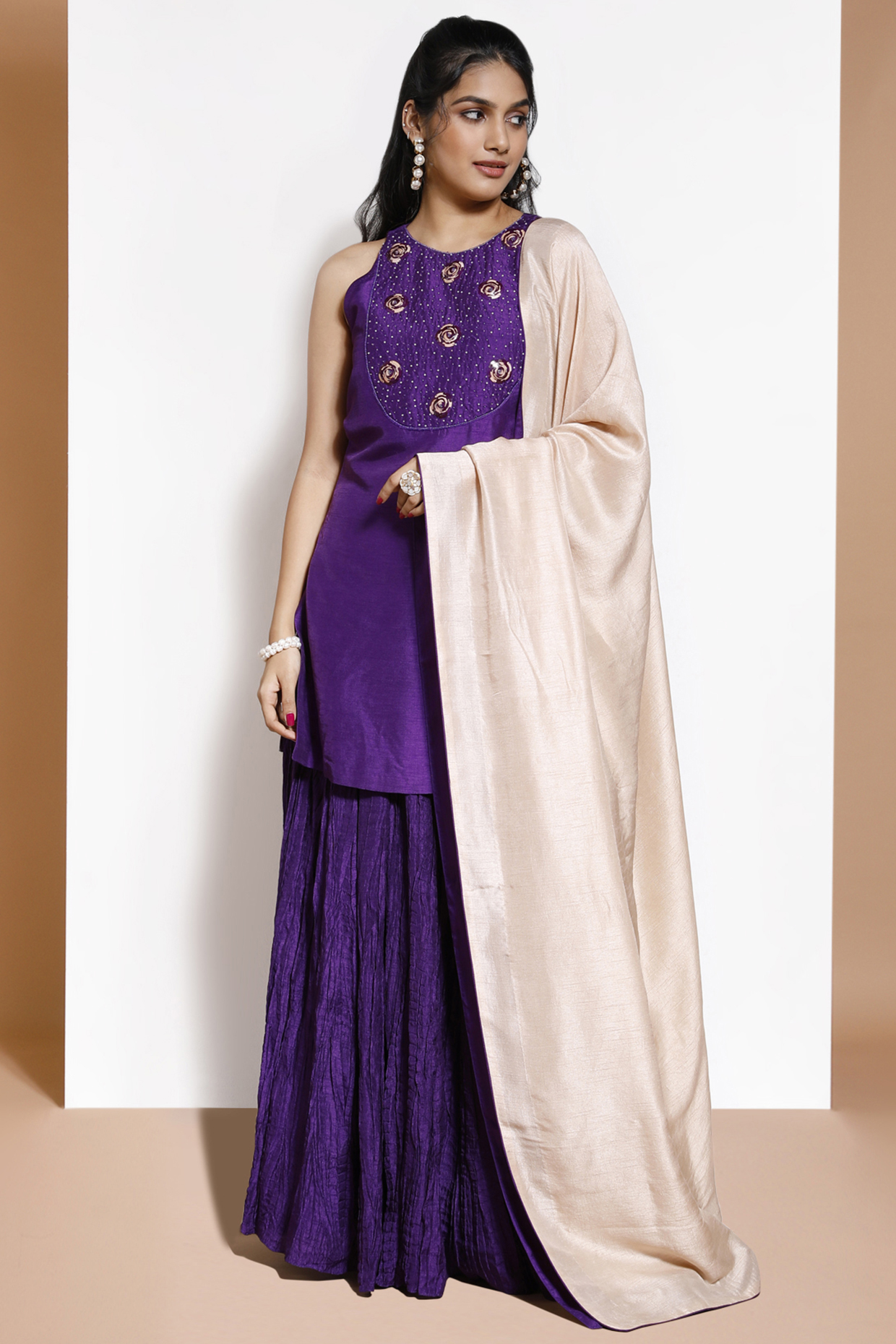 Royal Purple Crushed Lehenga Set by KRESSA at Pernia's Pop Up Shop