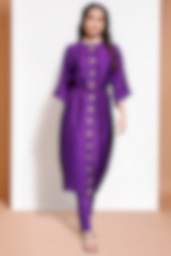 Purple Hand Embroidered Kurta Set by KRESSA at Pernia's Pop Up Shop