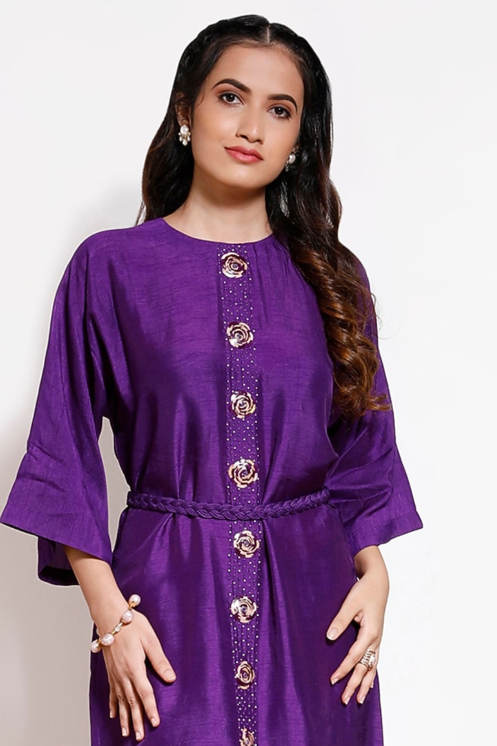 Purple Hand Embroidered Kurta Set by KRESSA at Pernia's Pop Up Shop