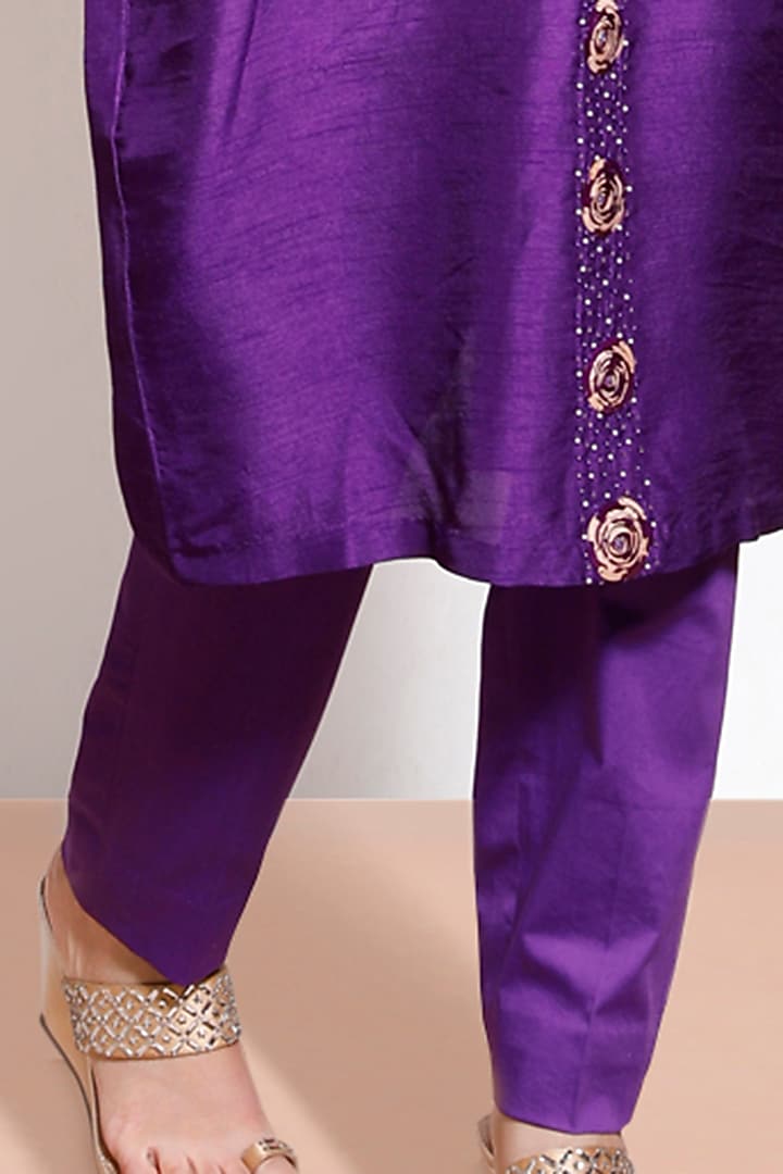 Purple Hand Embroidered Kurta Set by KRESSA at Pernia's Pop Up Shop