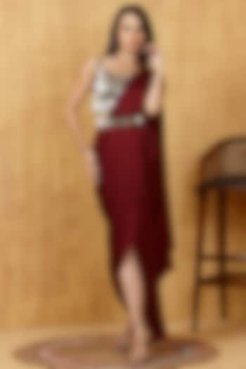 Maroon Silk Party Wear Saree Set by KRESSA at Pernia's Pop Up Shop