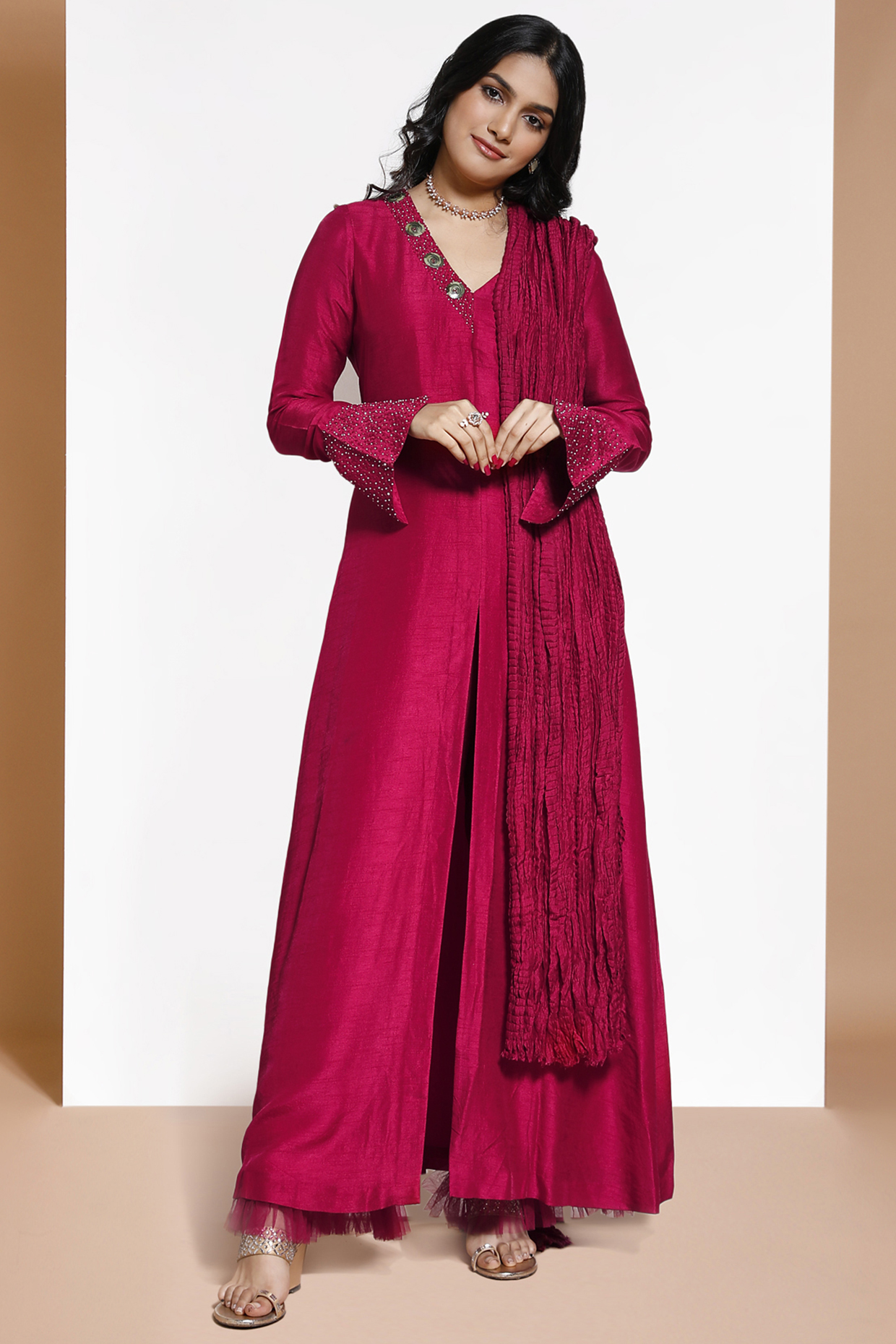 Cherry Red Sherwani Kurta Set by KRESSA at Pernia's Pop Up Shop