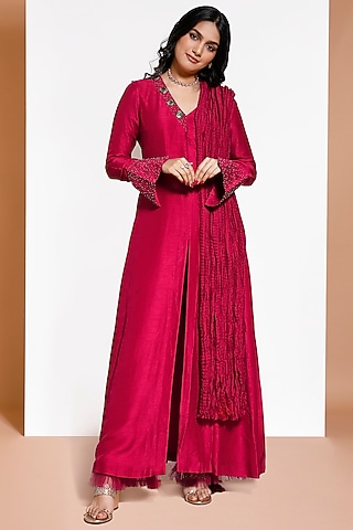 Cherry Red Sherwani Kurta Set by KRESSA